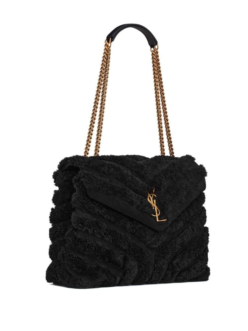 Black Loulou Shearling Chevron Shoulder Bag