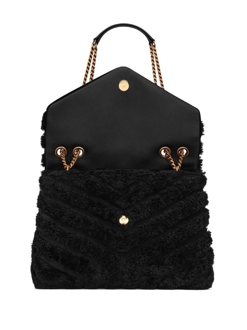 Black Loulou Shearling Chevron Shoulder Bag