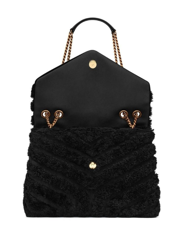 Black Loulou Shearling Chevron Shoulder Bag