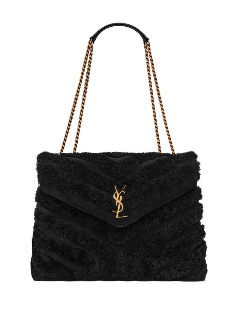 Black Loulou Shearling Chevron Shoulder Bag