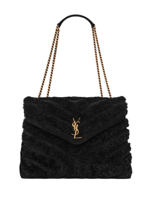 Black Loulou Shearling Chevron Shoulder Bag