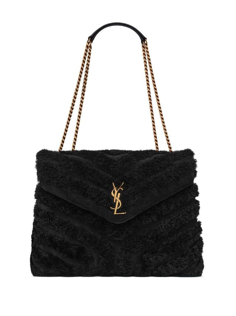 Black Loulou Shearling Chevron Shoulder Bag