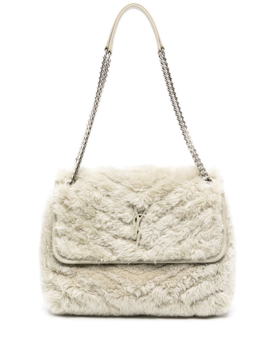 Beige Niki Shearling Shoulder Bag
