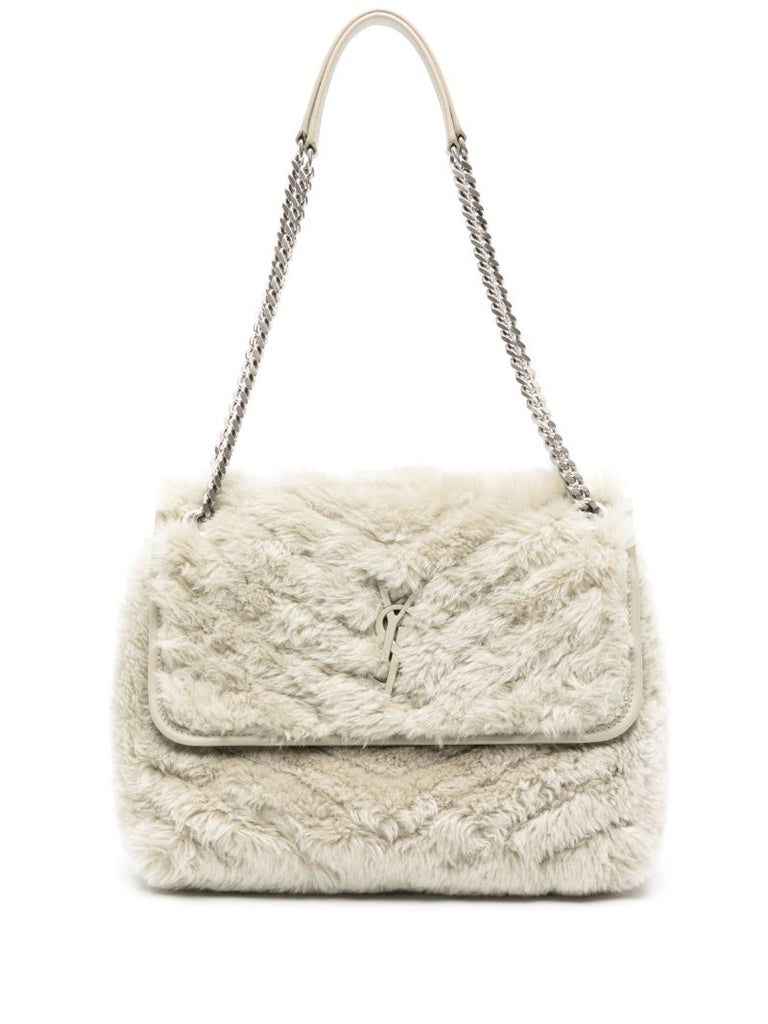 Beige Niki Shearling Shoulder Bag