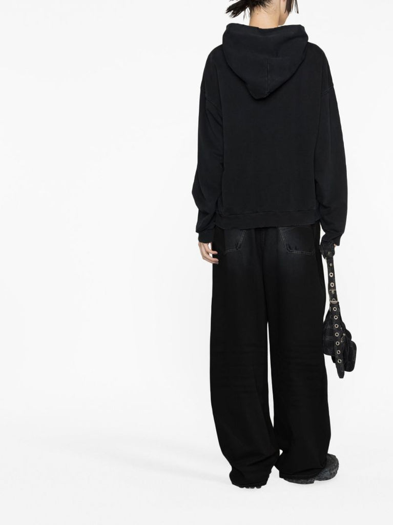 Black Slogan Print Hoodie