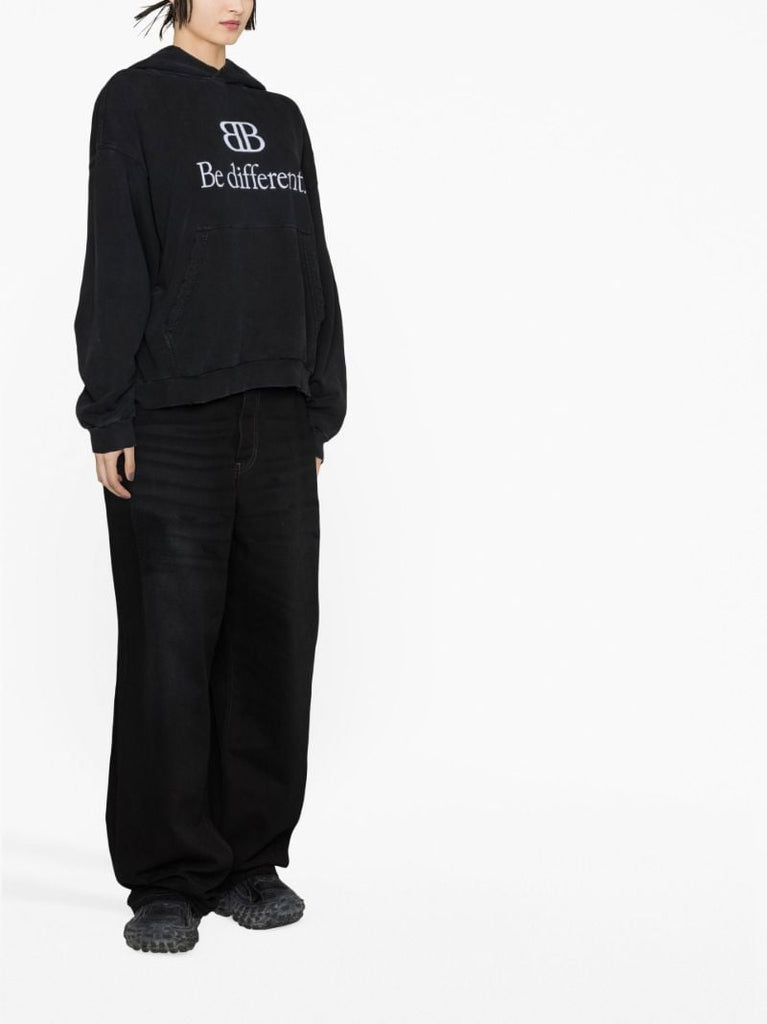 Black Slogan Print Hoodie