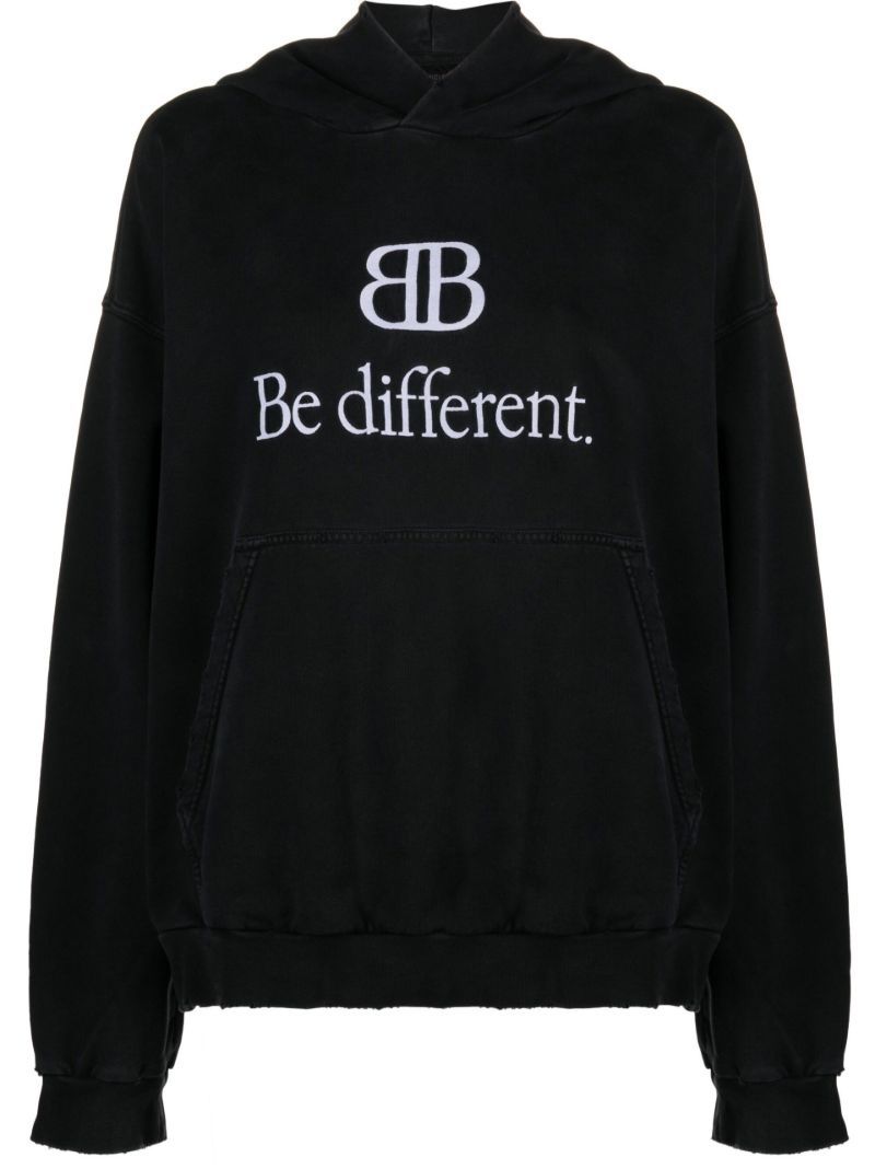 Black Slogan Print Hoodie