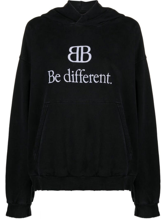 Black Slogan Print Hoodie