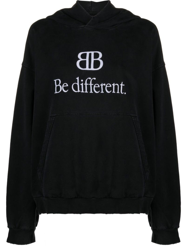Black Slogan Print Hoodie