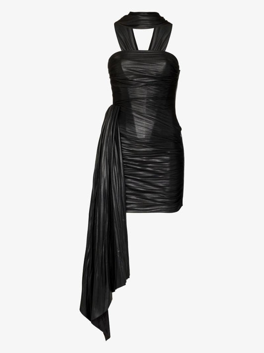Black Delfina Ruched Mini Dress