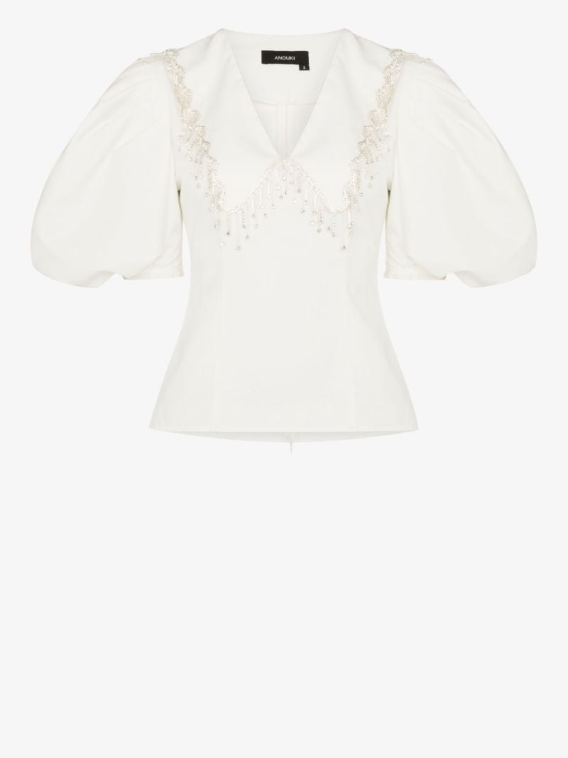 White Embellished Puff Sleeve Blouse