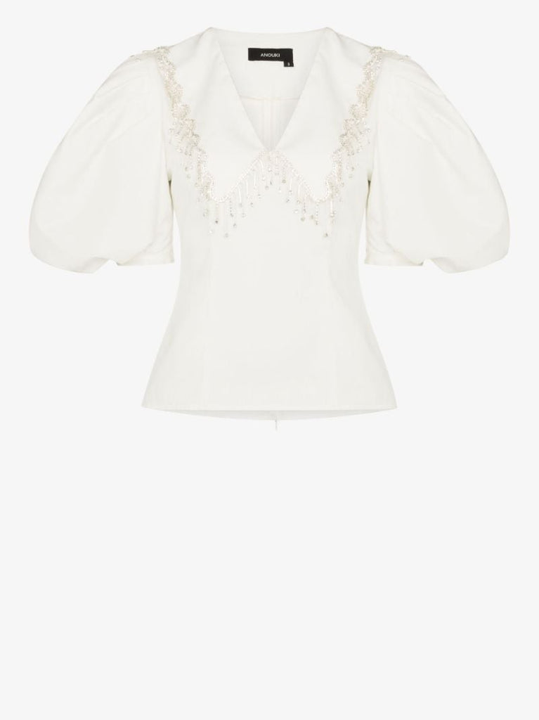 White Embellished Puff Sleeve Blouse
