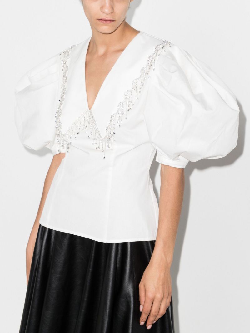 White Embellished Puff Sleeve Blouse