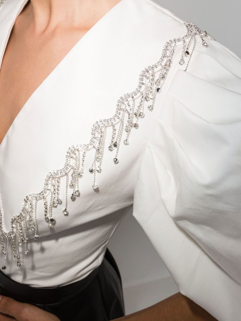 White Embellished Puff Sleeve Blouse