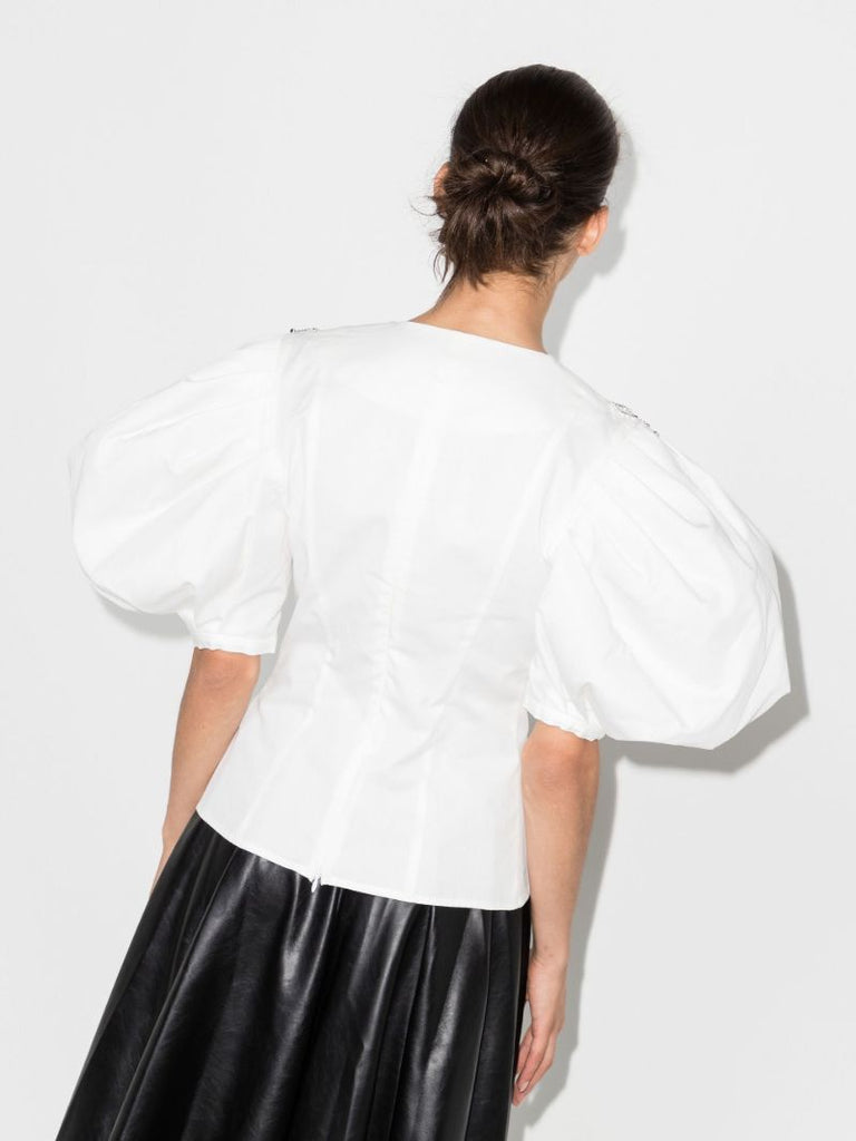 White Embellished Puff Sleeve Blouse