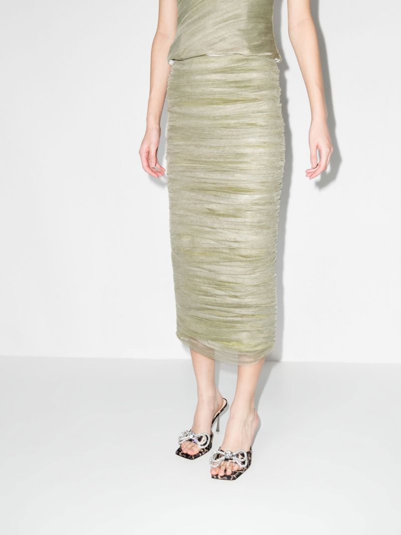 Green Ruched Tulle Pencil Skirt