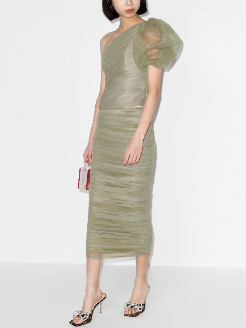 Green Ruched Tulle Pencil Skirt