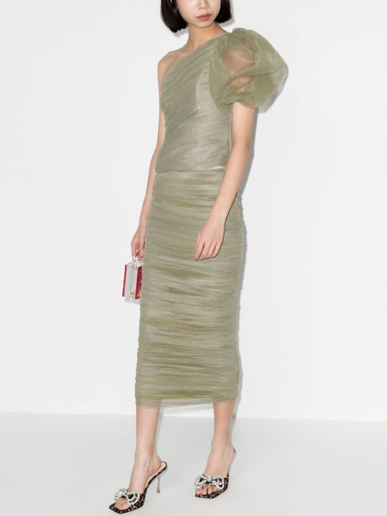Green Ruched Tulle Pencil Skirt