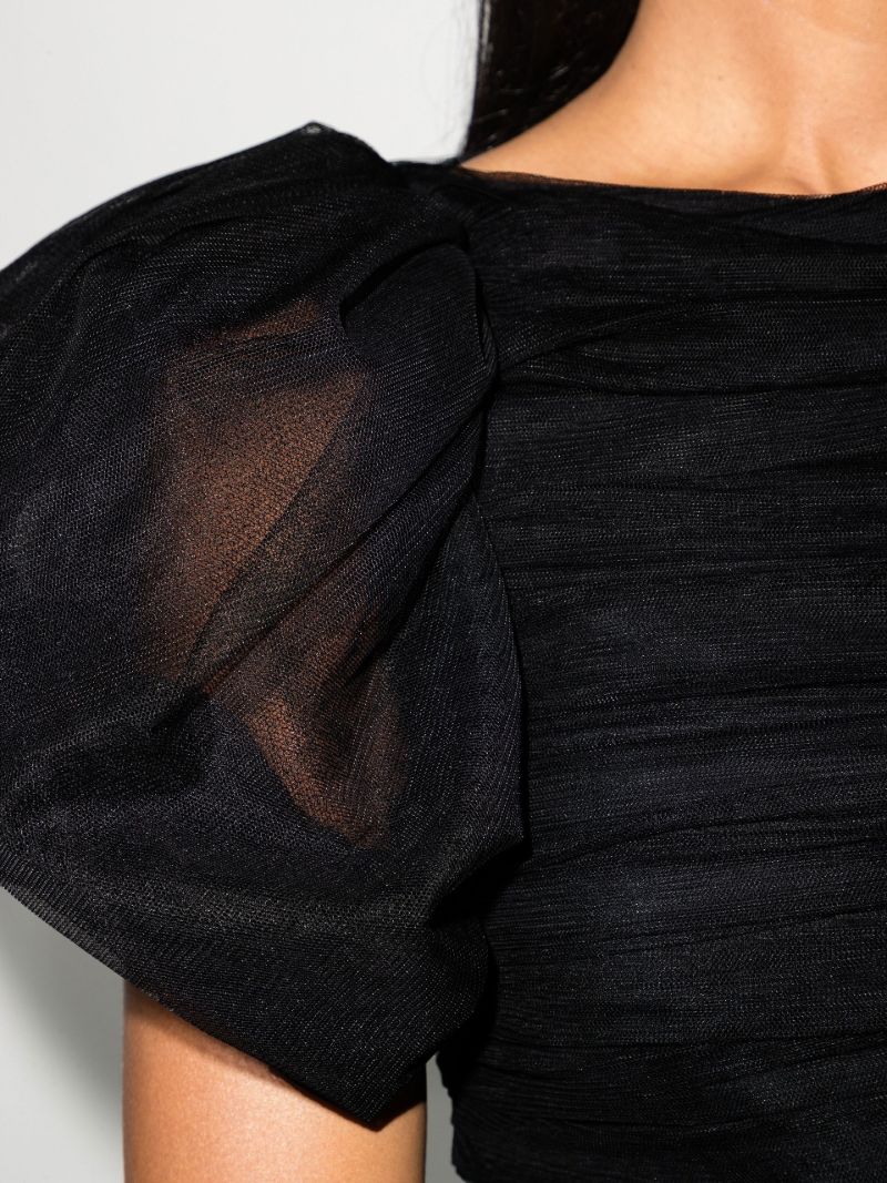 Black Ruched Tulle Blouse