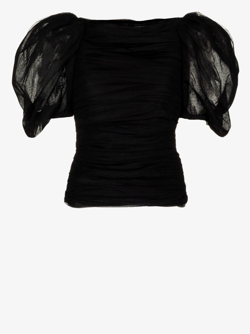 Black Ruched Tulle Blouse