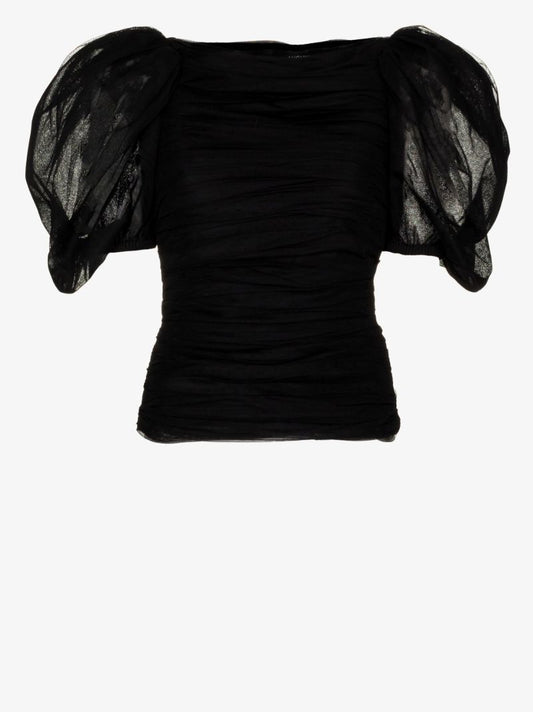 Black Ruched Tulle Blouse