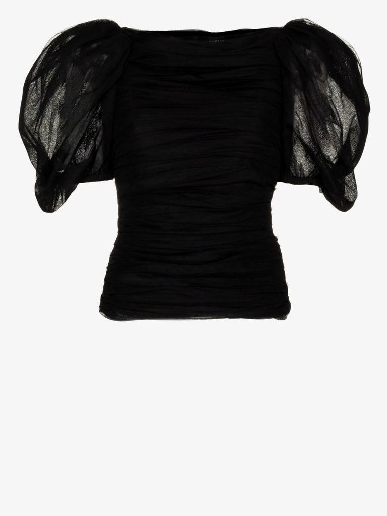 Black Ruched Tulle Blouse