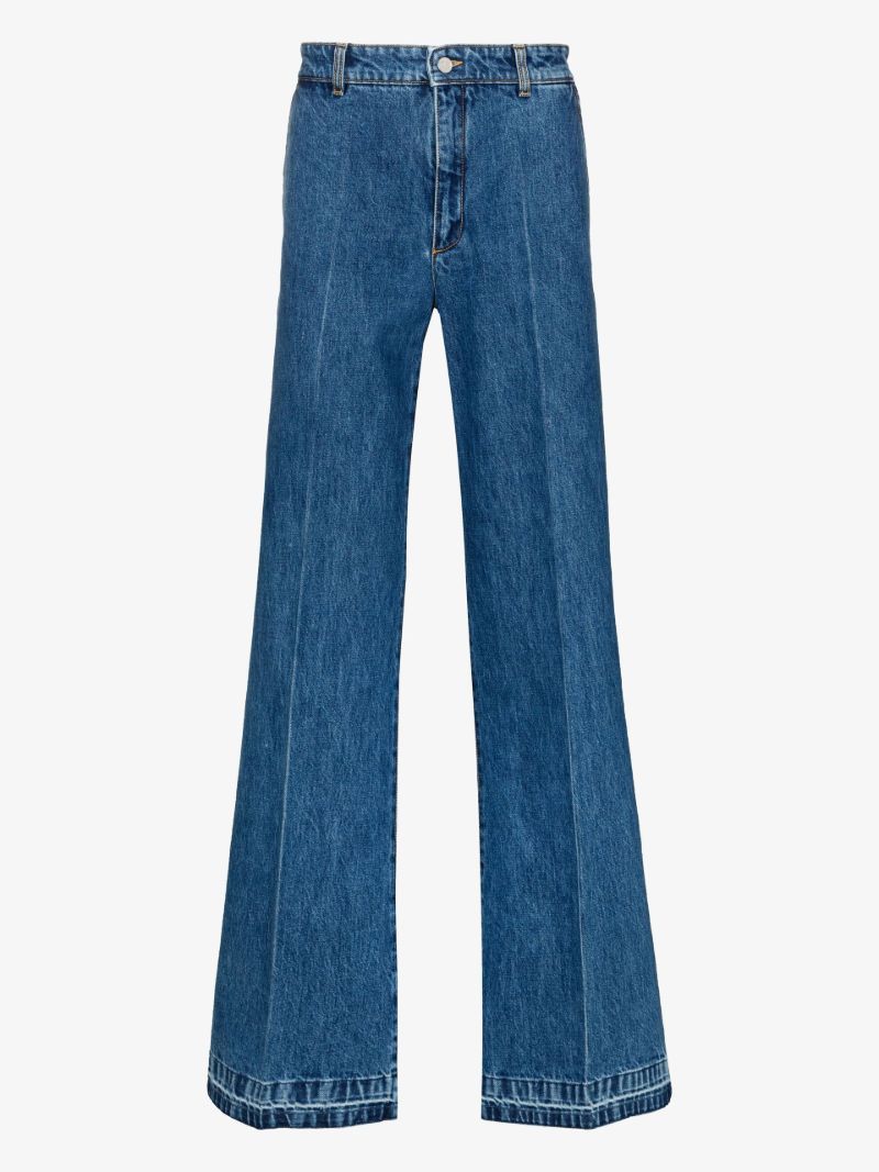 Blue Pleated Straight-leg Jeans