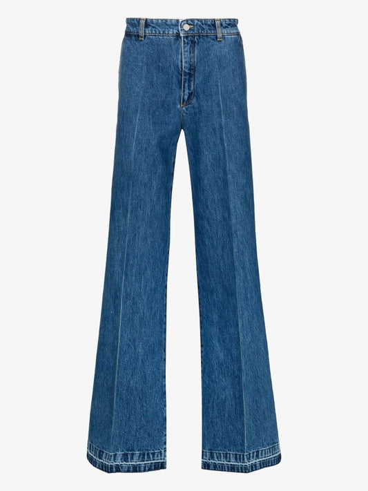 Blue Pleated Straight-leg Jeans