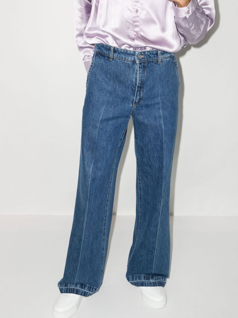 Blue Pleated Straight-leg Jeans
