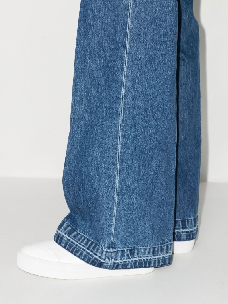 Blue Pleated Straight-leg Jeans