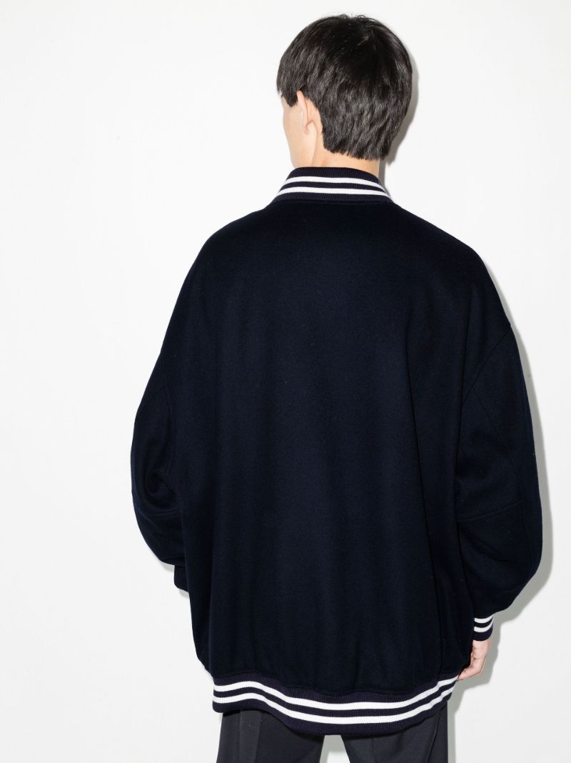 Blue Embroidered Logo Wool Bomber Jacket