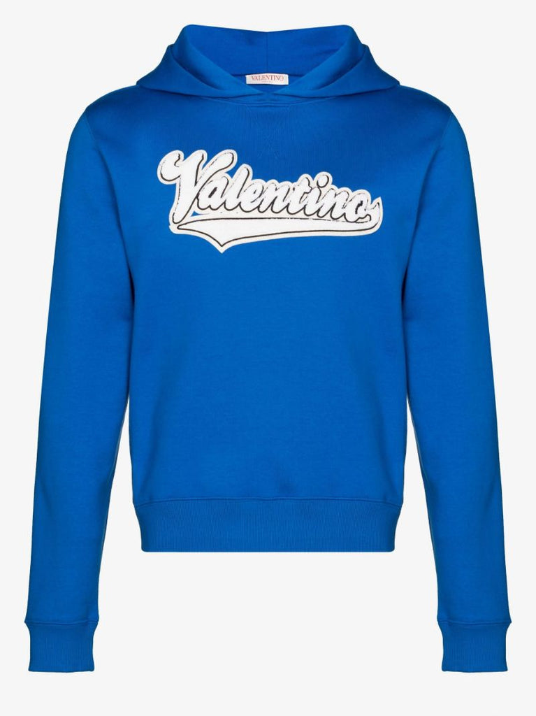 Blue Logo Patch Cotton Hoodie
