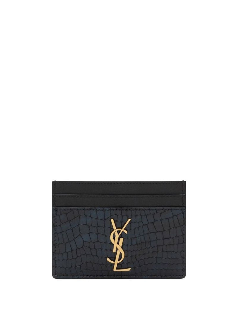 Blue Cassandre Mock Croc Leather Card Holder
