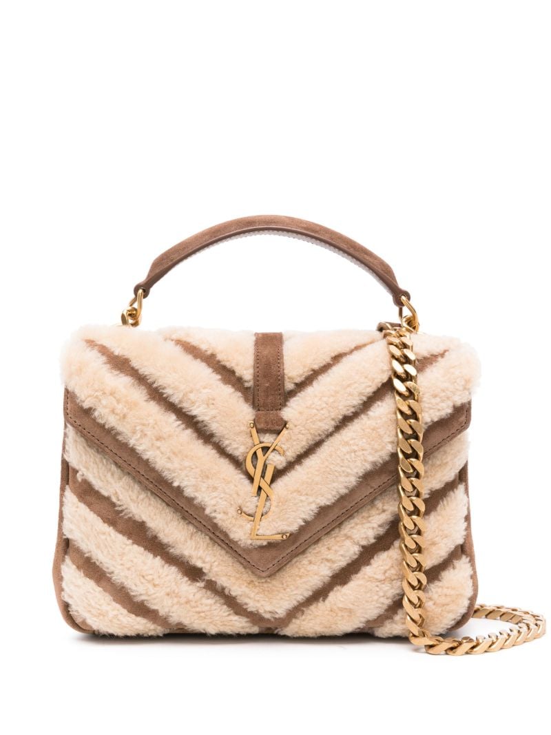 Brown College Shearling Shoulder Bag