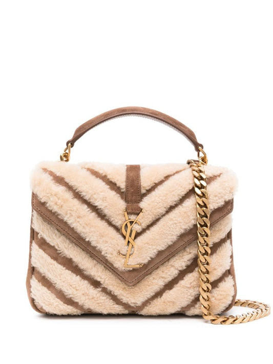 Brown College Shearling Shoulder Bag