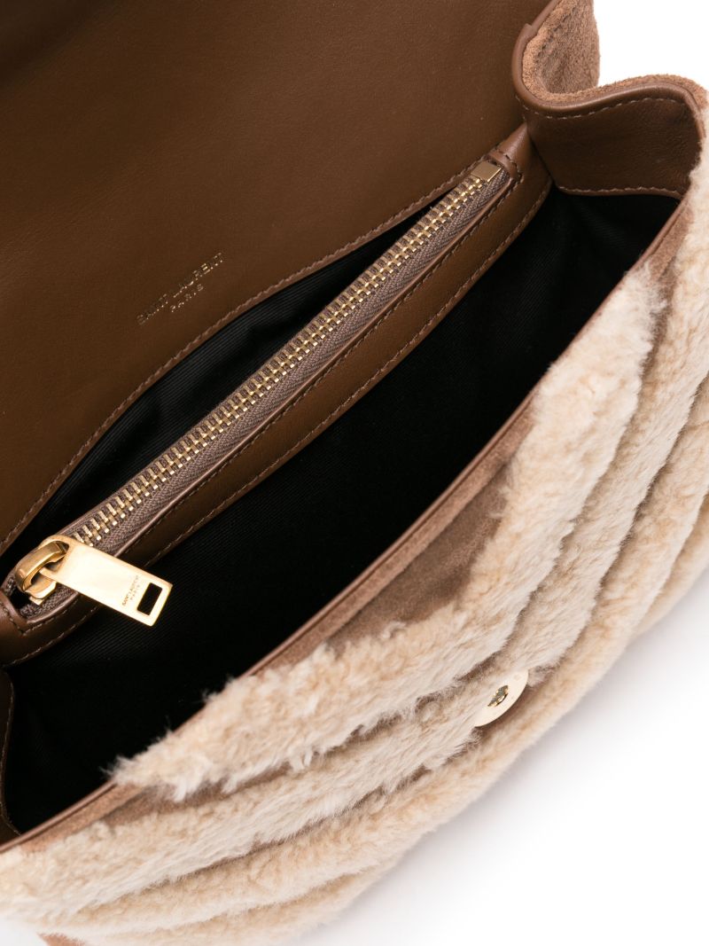 Brown College Shearling Shoulder Bag