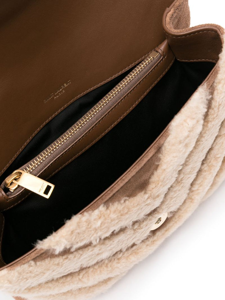 Brown College Shearling Shoulder Bag