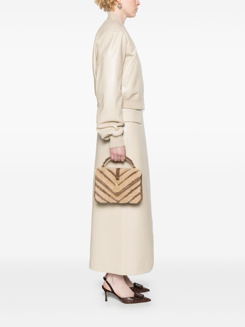 Brown College Shearling Shoulder Bag