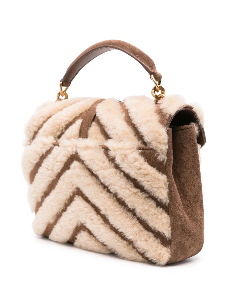 Brown College Shearling Shoulder Bag