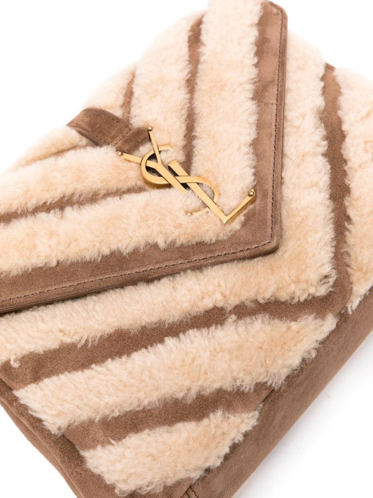 Brown College Shearling Shoulder Bag