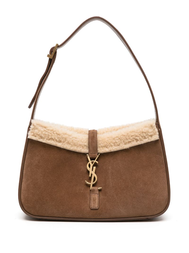 Brown Le 5 Ã_x0083_Â  7 Shearling Shoulder Bag