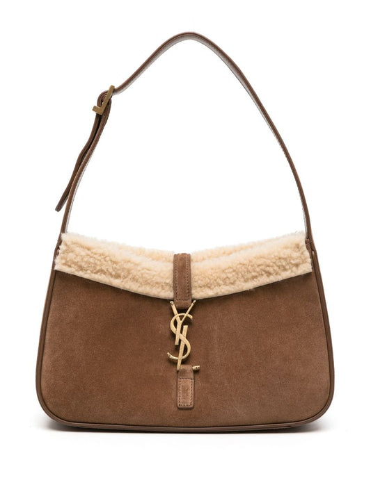 Brown Le 5 Ã_x0083_Â  7 Shearling Shoulder Bag