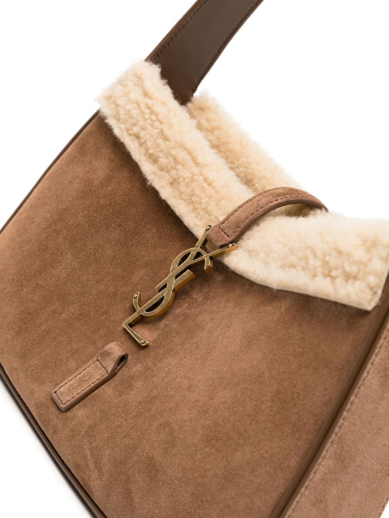 Brown Le 5 Ã_x0083_Â  7 Shearling Shoulder Bag
