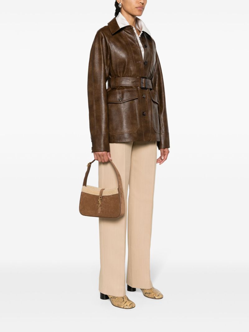 Brown Le 5 Ã_x0083_Â  7 Shearling Shoulder Bag