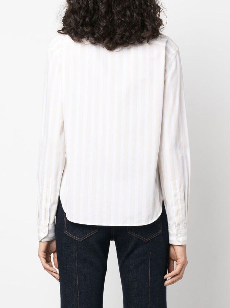 White Embroidered Logo Striped Shirt