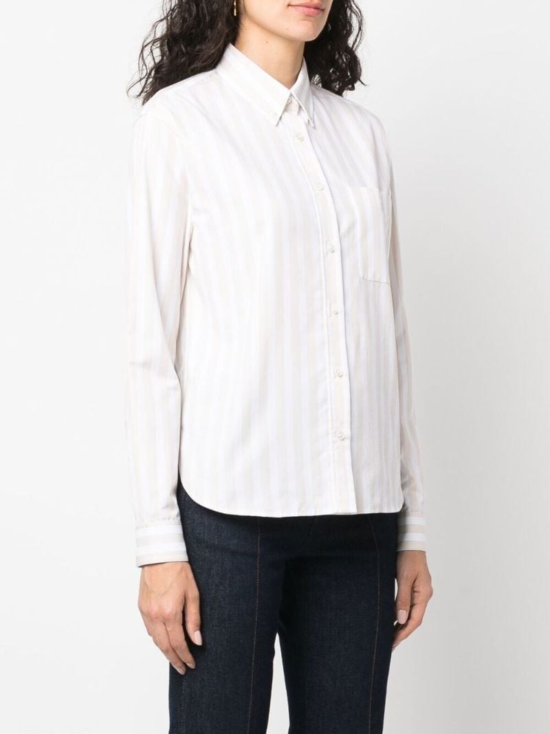 White Embroidered Logo Striped Shirt