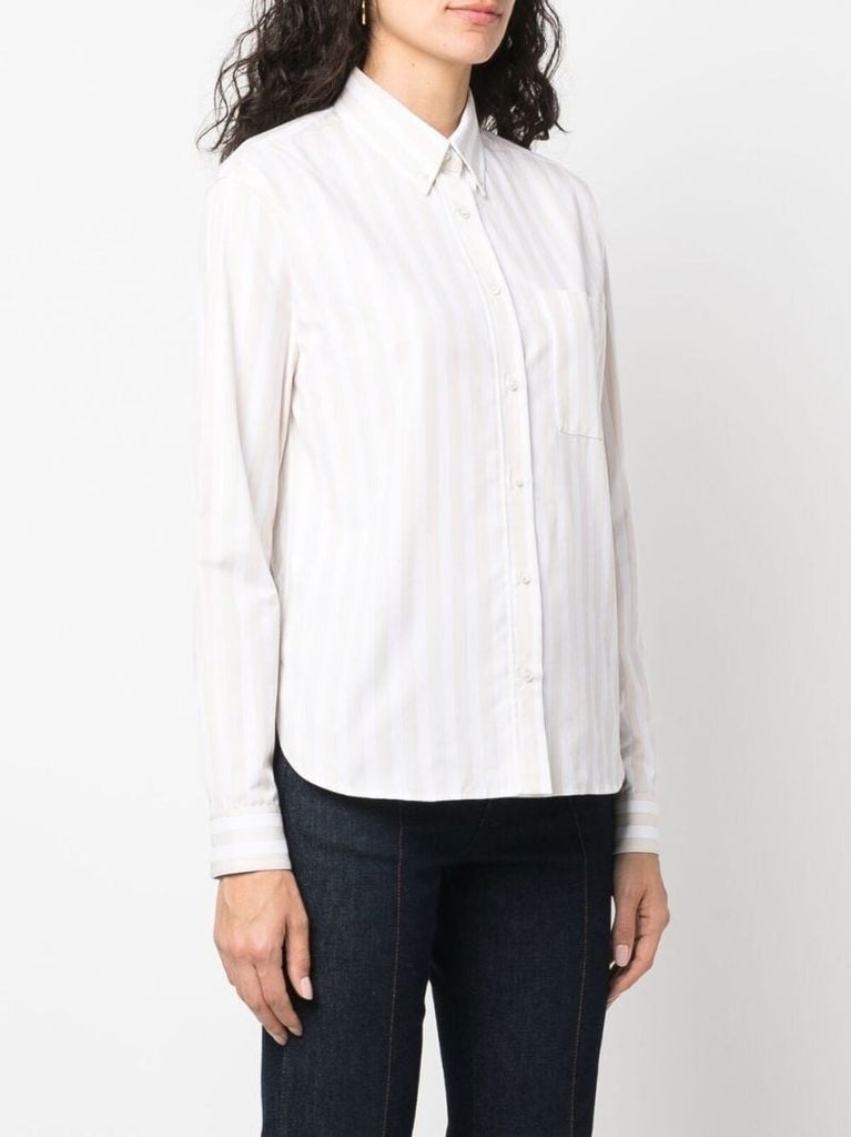White Embroidered Logo Striped Shirt