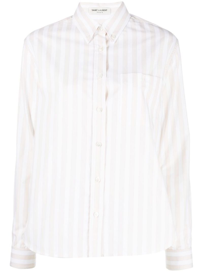 White Embroidered Logo Striped Shirt