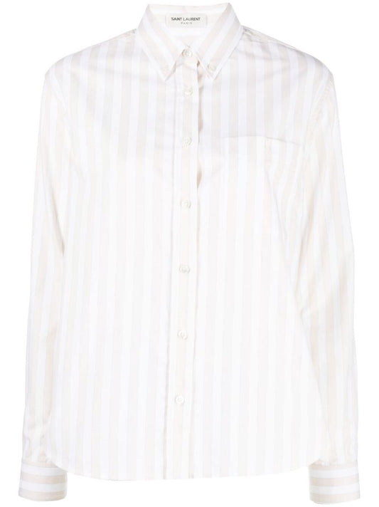 White Embroidered Logo Striped Shirt