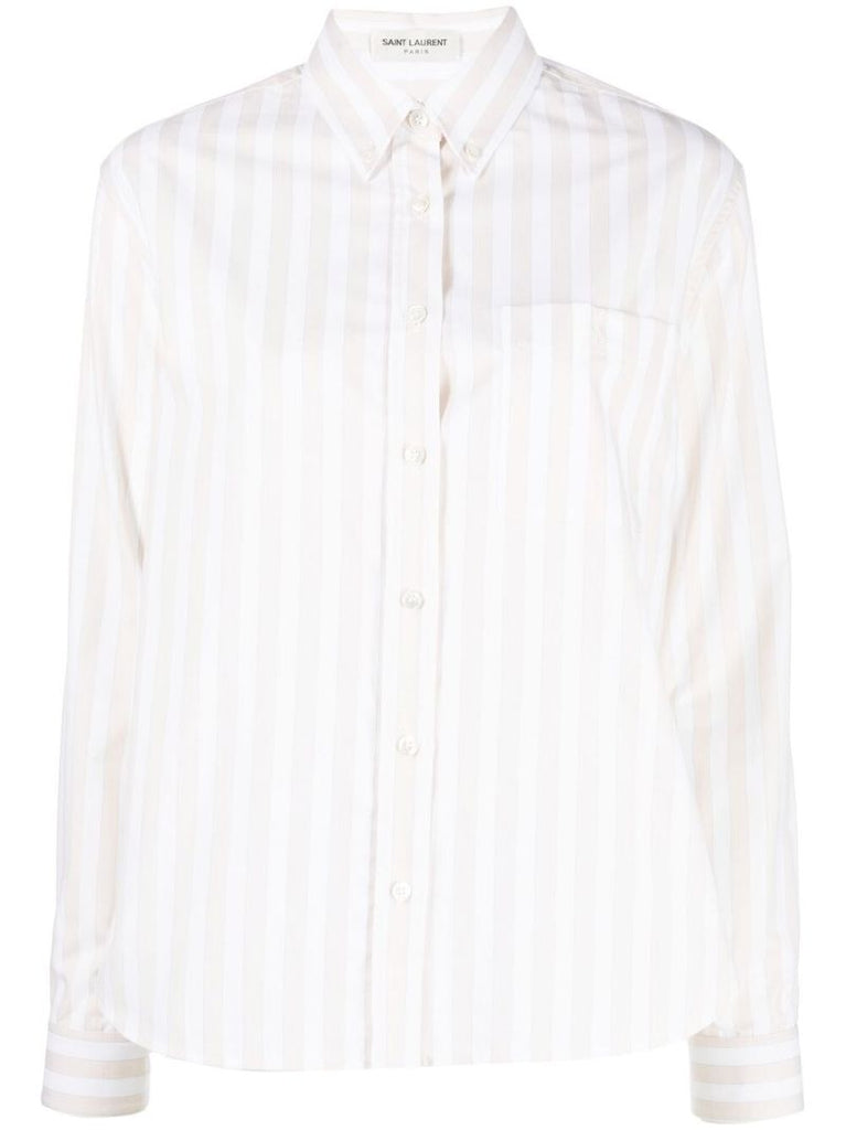 White Embroidered Logo Striped Shirt